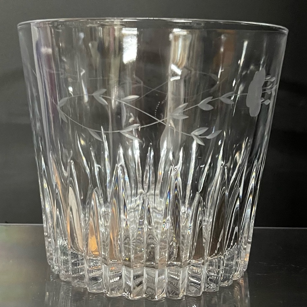 Princess House Heritage Etched Floral‎ Cut Glass Ice Bucket Clear Barware 5.25"